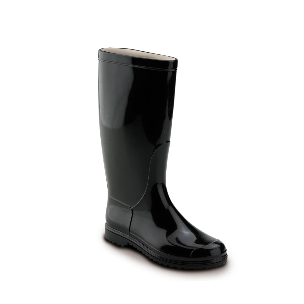 Boot in bright PVC with medium height boot leg and polyester lining