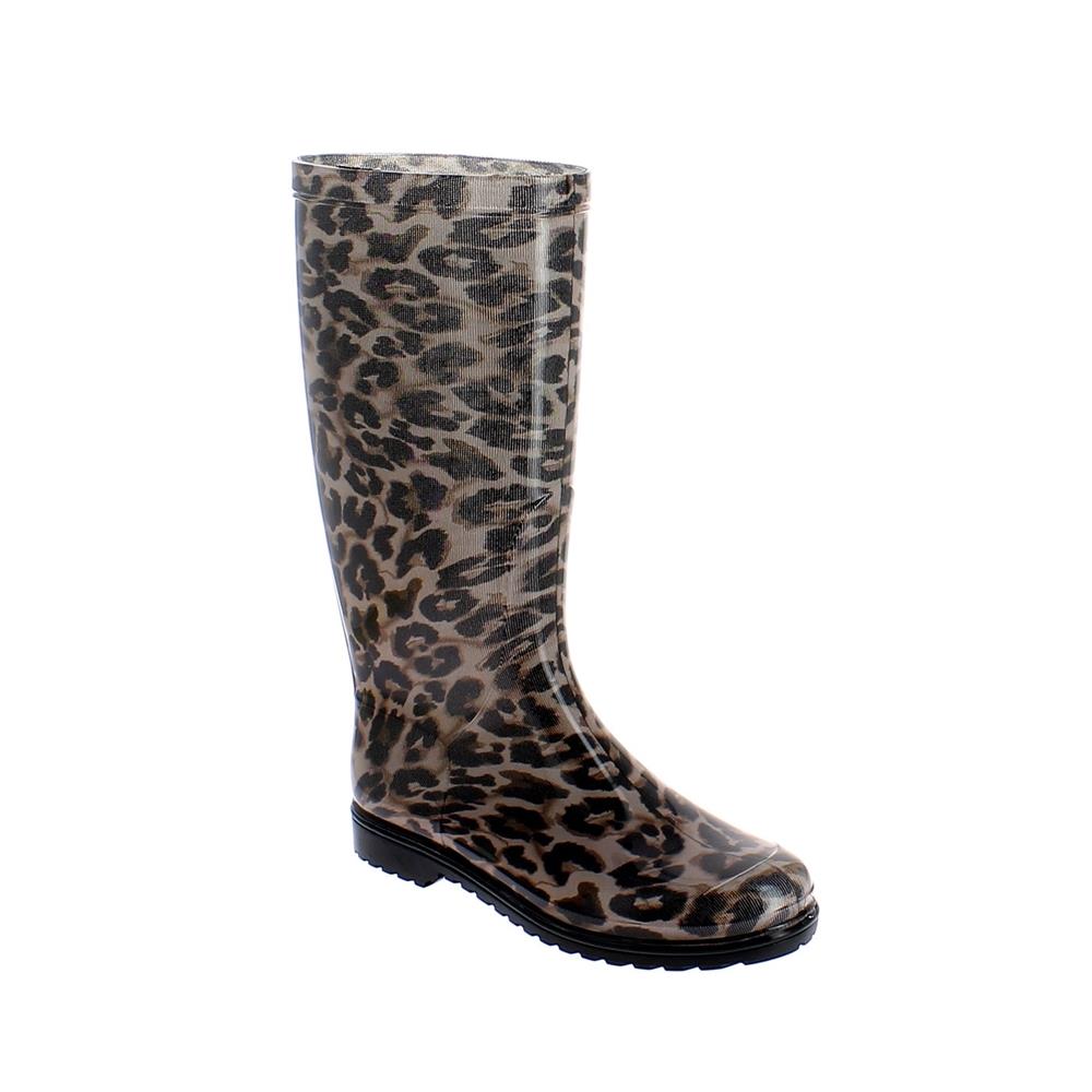 Classic rainboot made of transparent pvc with tubular inner sock with "Brown leopard" pattern