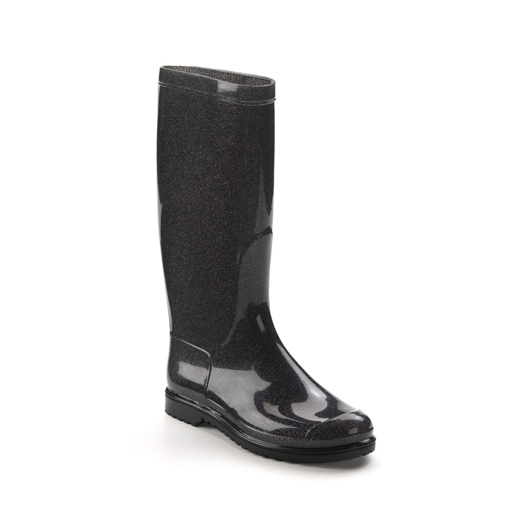 Classic rainboot made of transparent pvc with tubular inner sock with &quot;black lam&#233;&quot; pattern