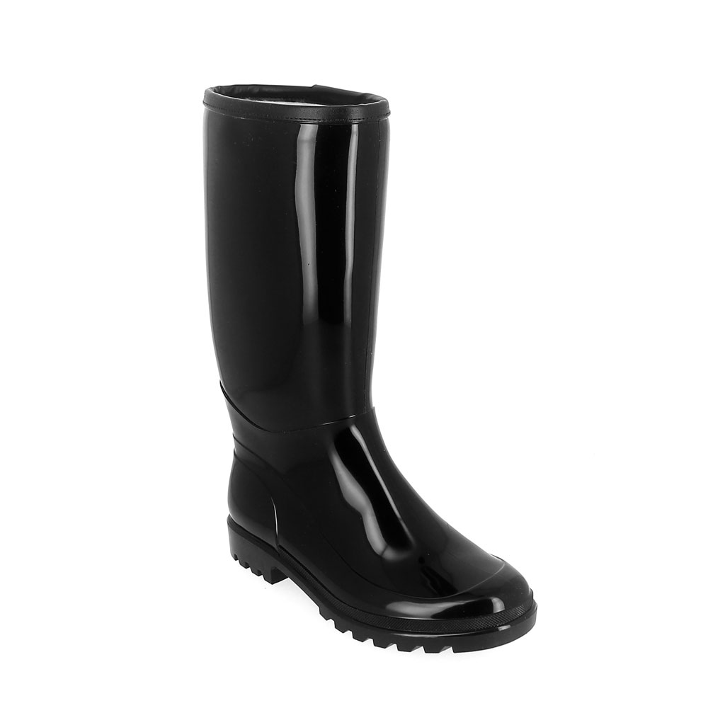 Bright finish pvc boot with upper trim and synthetic wool inner lining