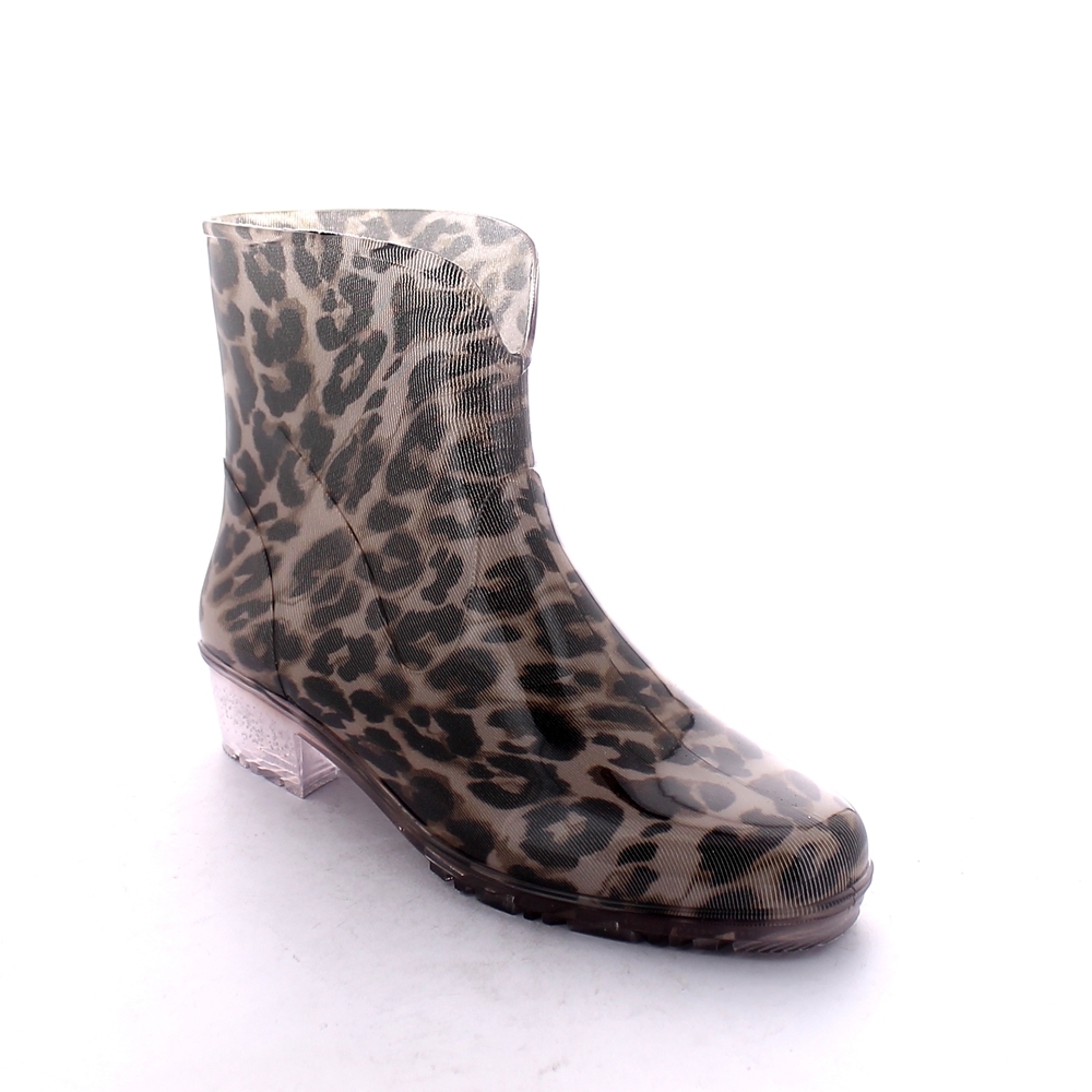 Transparent pvc low boot  with tubular inner sock with &quot;Brown leopard&quot; pattern