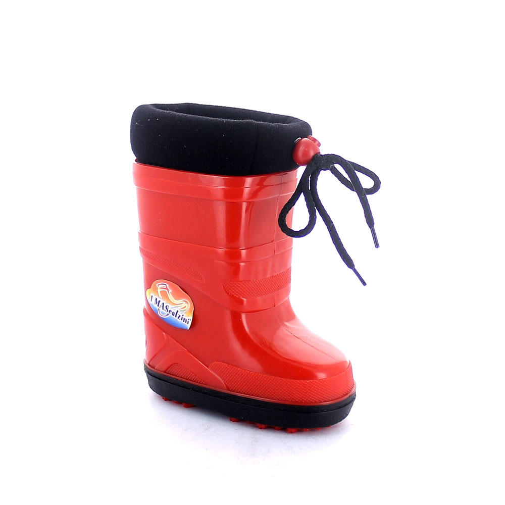 Two-colour pvc snow boot with brigh finish and with non extractable padded insock