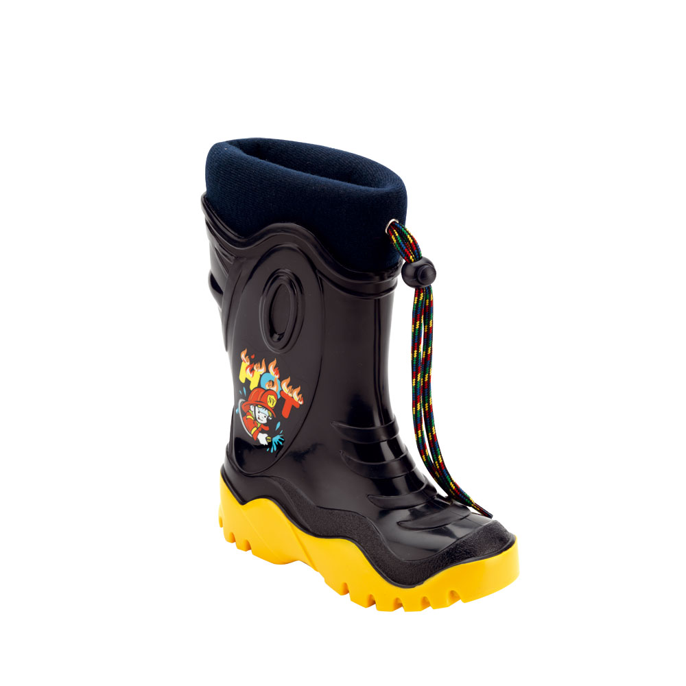 Two-colour pvc boot with brigh finish and extractable padded velvet insock
