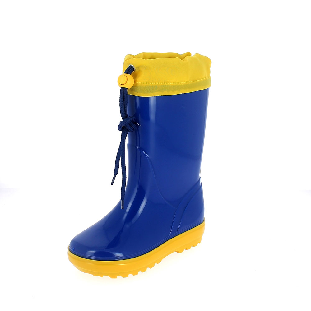 Rainboot for children in two-colour pvc with felt lining and collar - colour royal