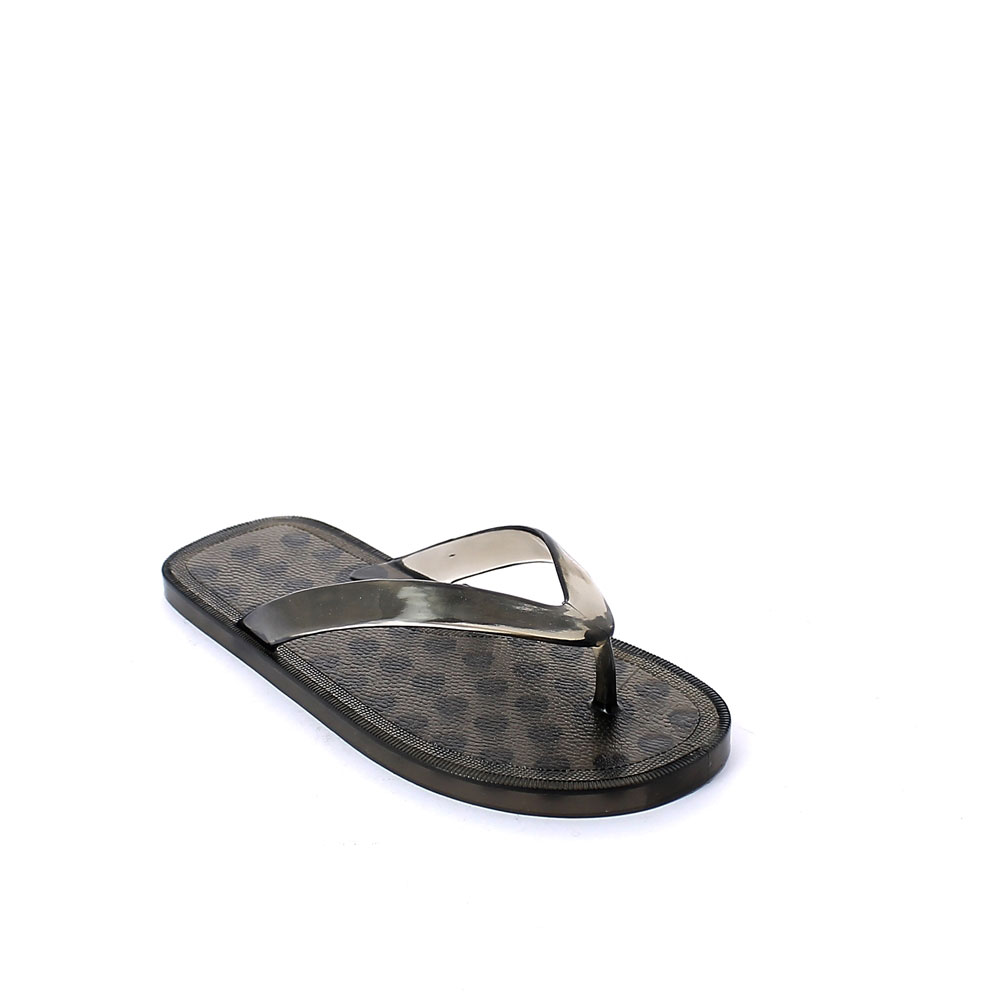 Flip flop mule made of solid colour pvc with bright finish