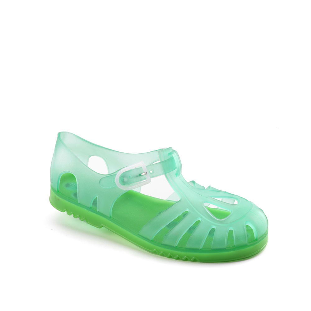 Solid colour pvc sandal with sand-blasted effect and two-hole upper