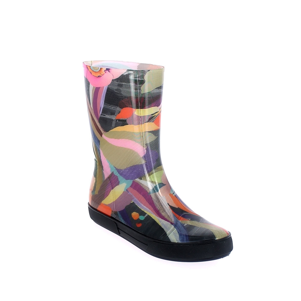 Transparent bright pvc Sneaker low boot with &quot;cut and sewn&quot; fantasy inner sock &quot;Flower Multi&quot; + Lettering. Made in Italy