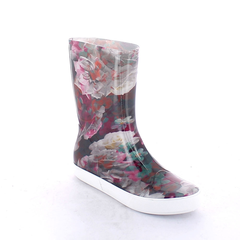 Two-Colour Bright pvc Sneaker low boot with "cut and sewn" fantasy inner sock "Fuxia Roses"