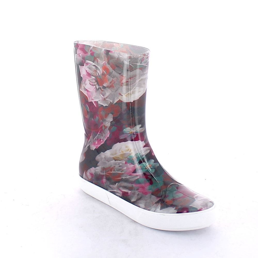 Two-Colour Bright pvc Sneaker low boot with &quot;cut and sewn&quot; fantasy inner sock &quot;Fuxia Roses&quot;