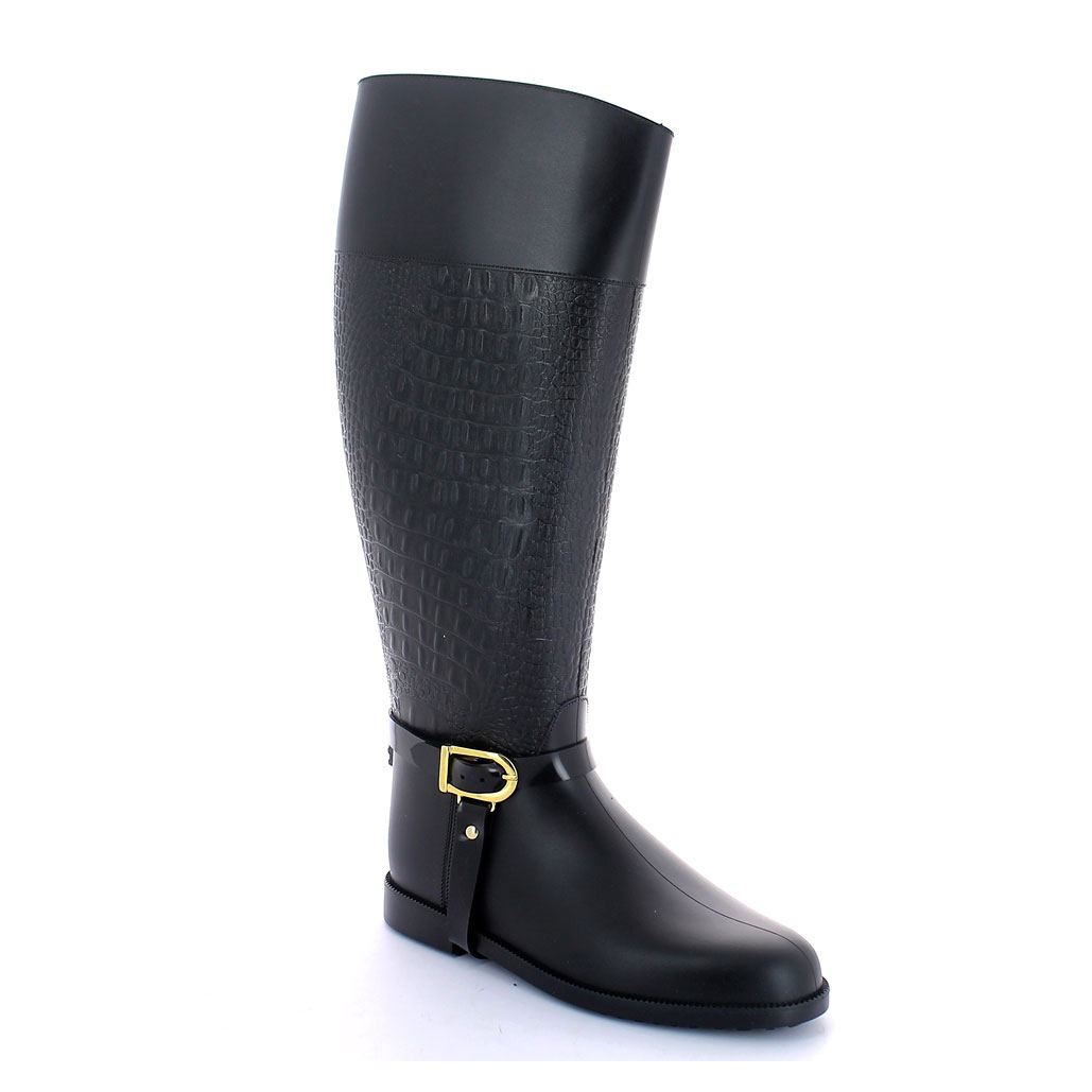 Pvc Riding boot with upper band/foot with matt finish and middle boot leg with bright finish; solid colour inner lining; with pvc stirrup and buckle