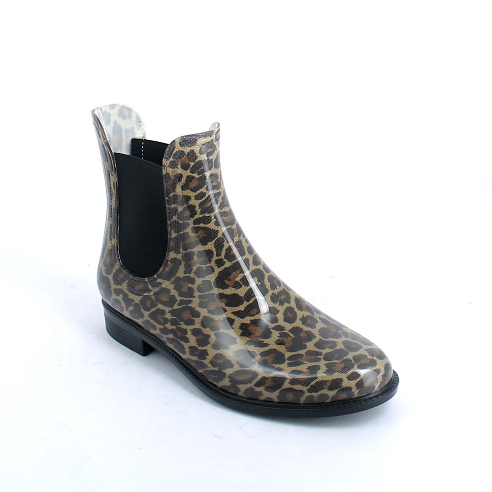 Chelsea boot in bright transparent pvc with elastic band on ankle sides and cut &amp;Sewn lining with pattern &quot;Coffee colour Maculato&quot;