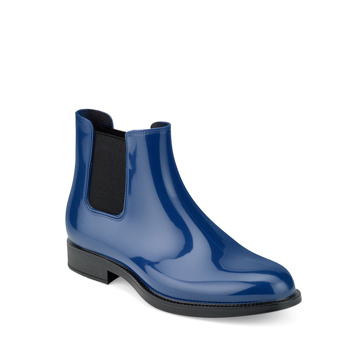 Chelsea boot in bright pvc with elastic band on ankle sides and insole - dark royal colour