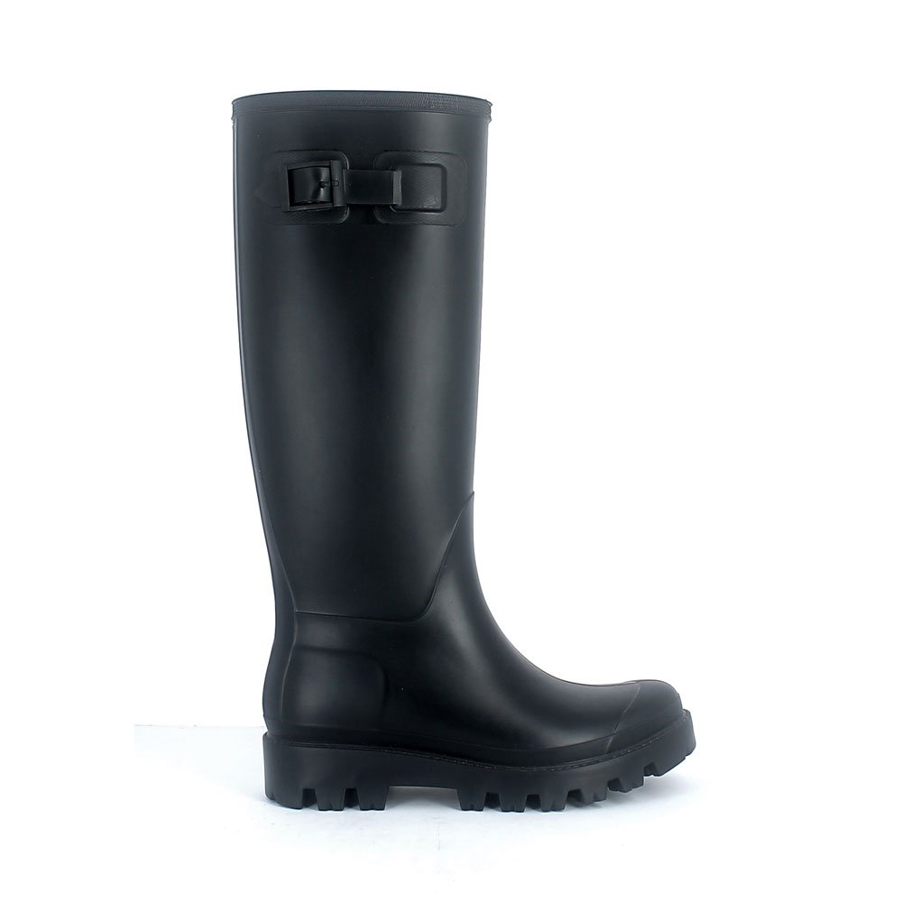 Wellington boot in matt  pvc with buckle on vamp upper side  and classic high lug outsole
