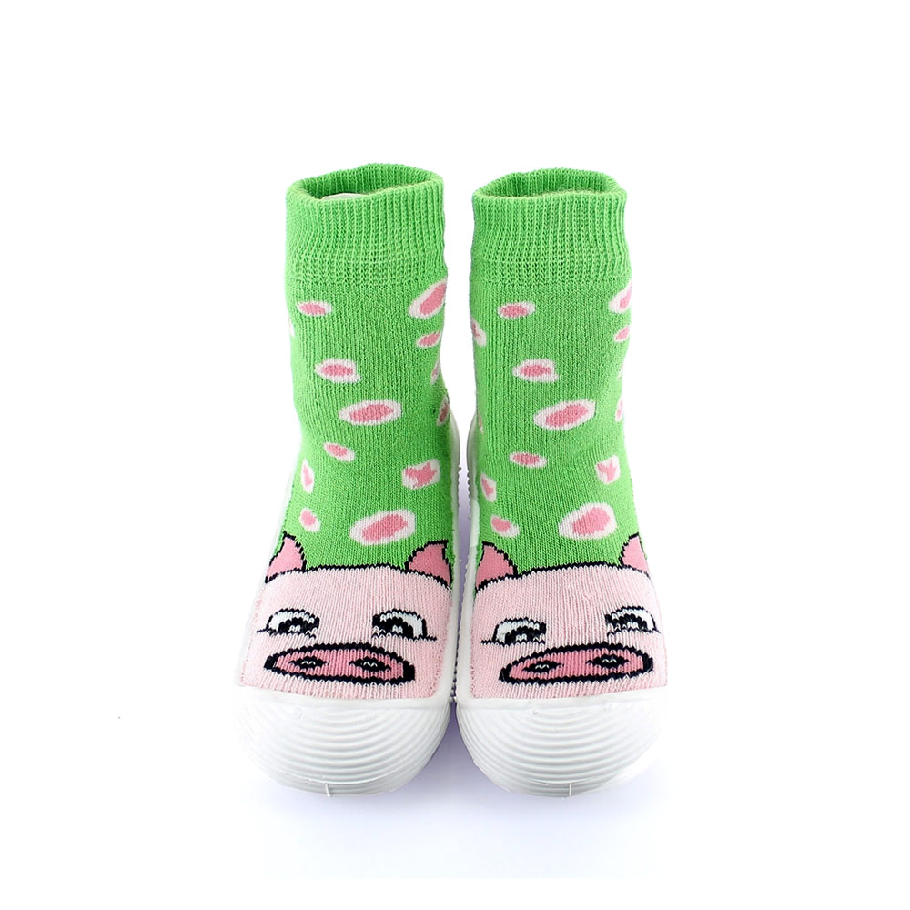 Cotton sock with non slip TR Rubber outsole. Pattern "maialino" (=piglet)