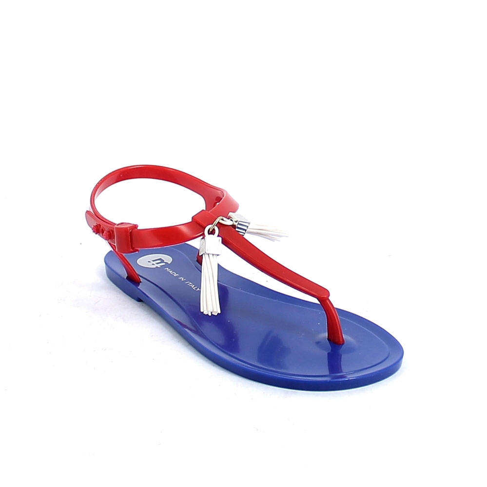 Pvc Flip flop sandal with buckle and plastic loop with tassels; pad printing on the insole