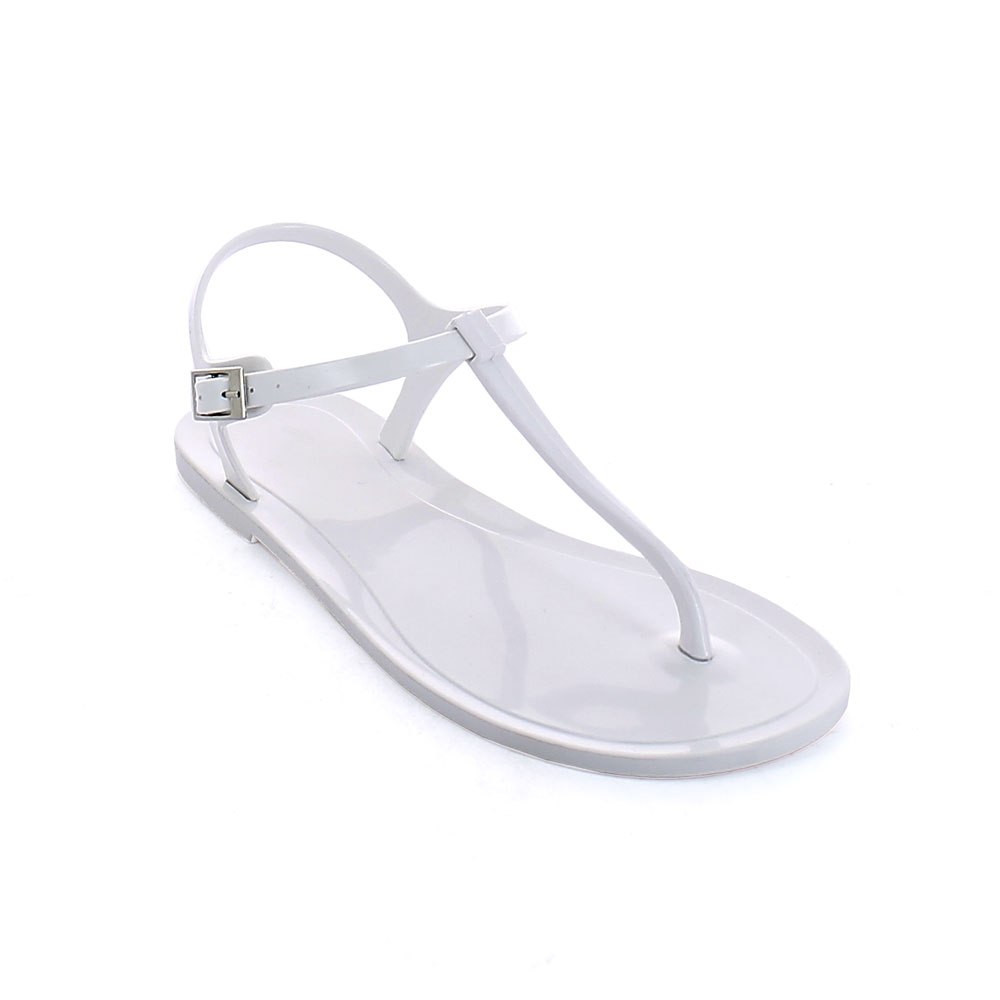 Flip flop mule made of bright finish two-colour pvc with large upper