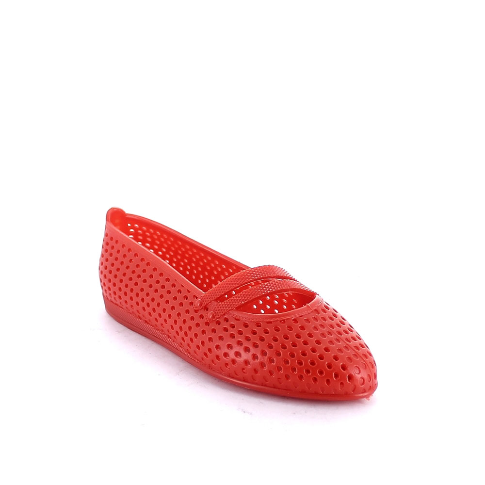 Solid colour pvc ballet flat with perforated upper and little lace