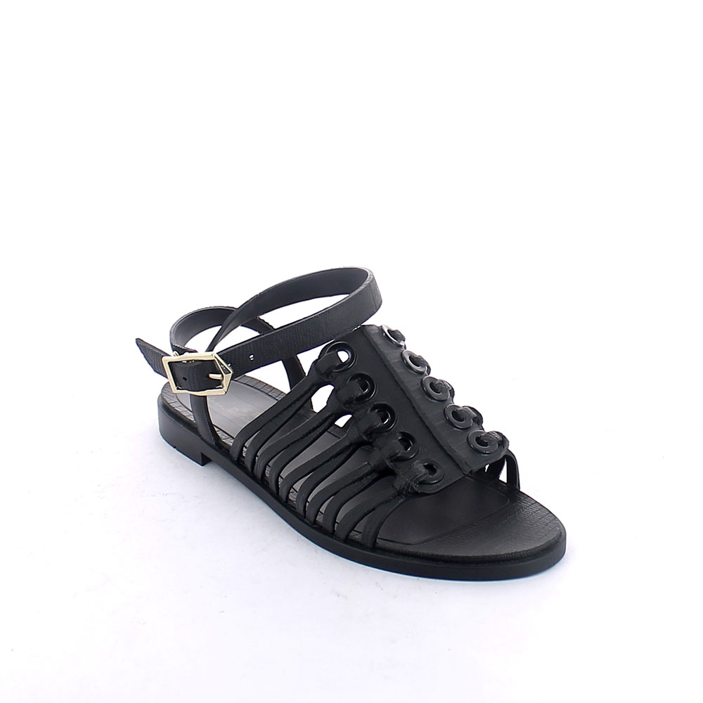 Sandalo in pvc monocolore opaco con stampa rettile con cinturino allacciato attorno alla caviglia