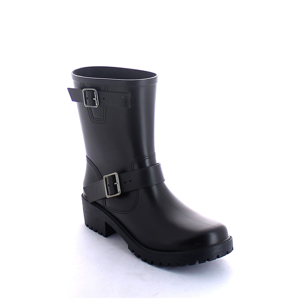 Ankle boot in pvc with matt finish, biker style with double strap
