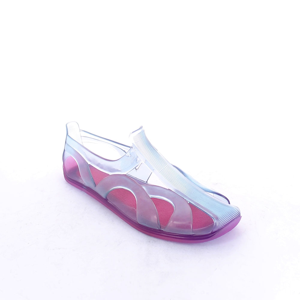 Two-colour pvc shoe with bright finish and lateral openings