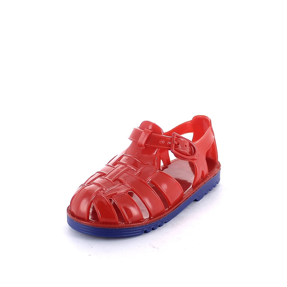 Two-colour pvc sandal with bright finish. Made iln Italy