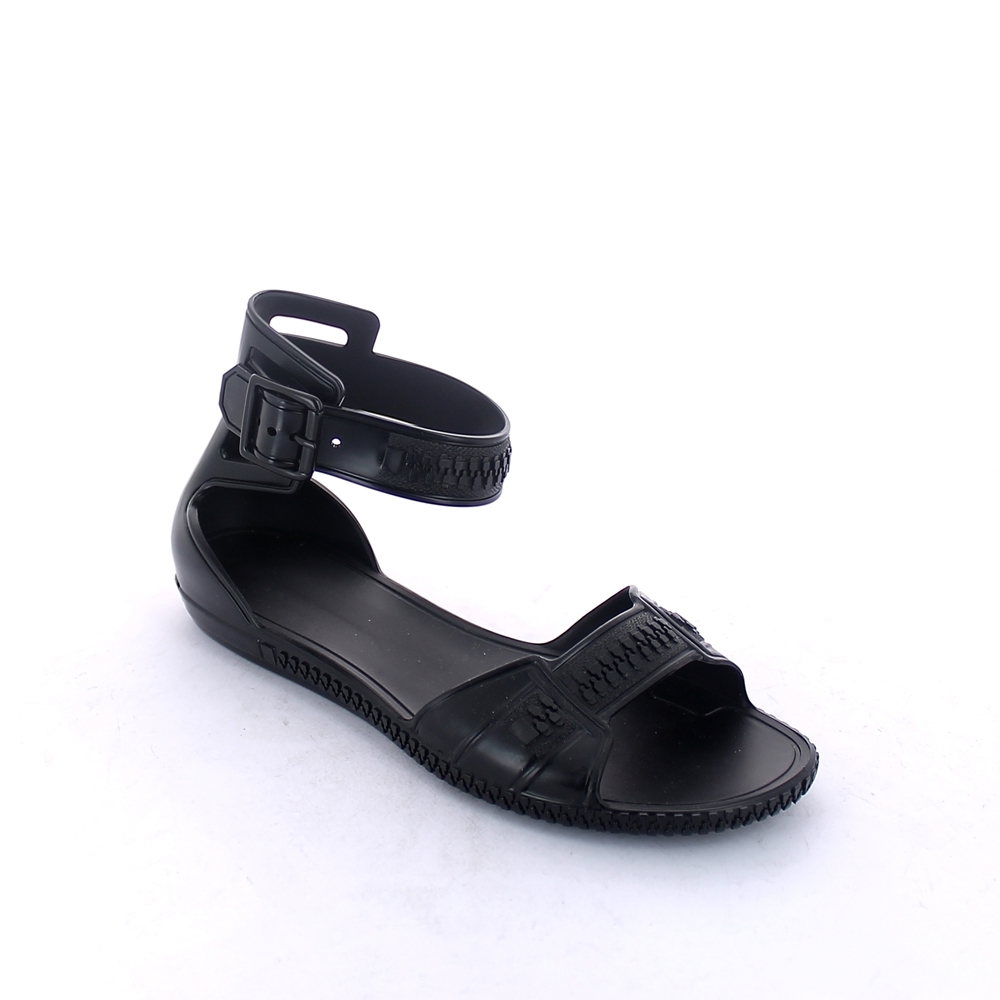 Matt finish pvc sandal with band upper, backstrap and sole outline with embossed imitation zip fastener