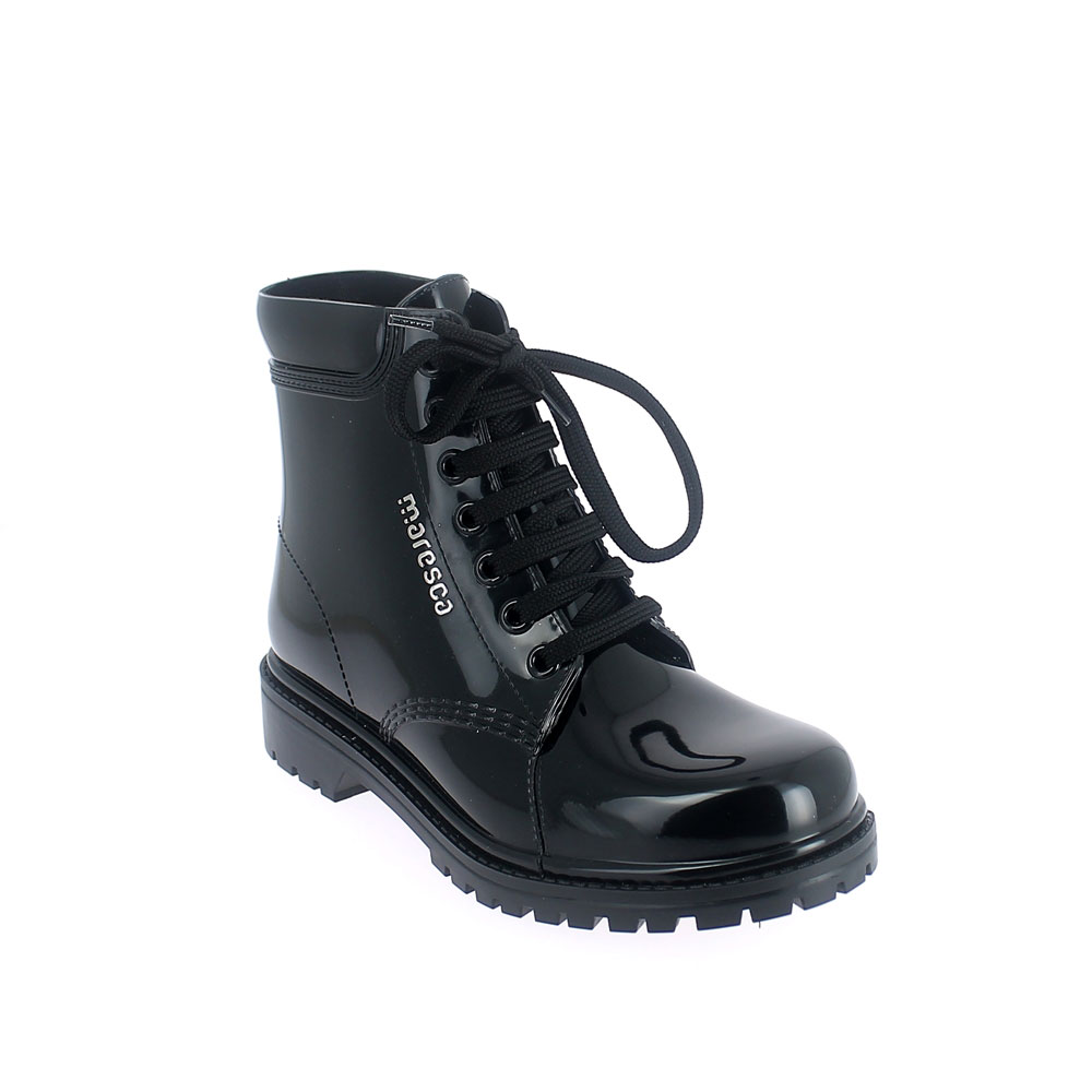 Short laced up boot in pvc with bright finish + 3D Lettering . Made in Italy
