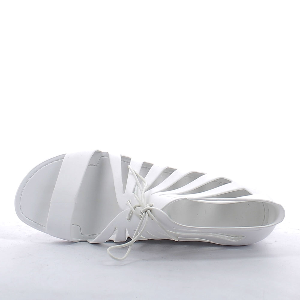 Solid colour mat finish pvc Sandal with small strips and laces on the ...