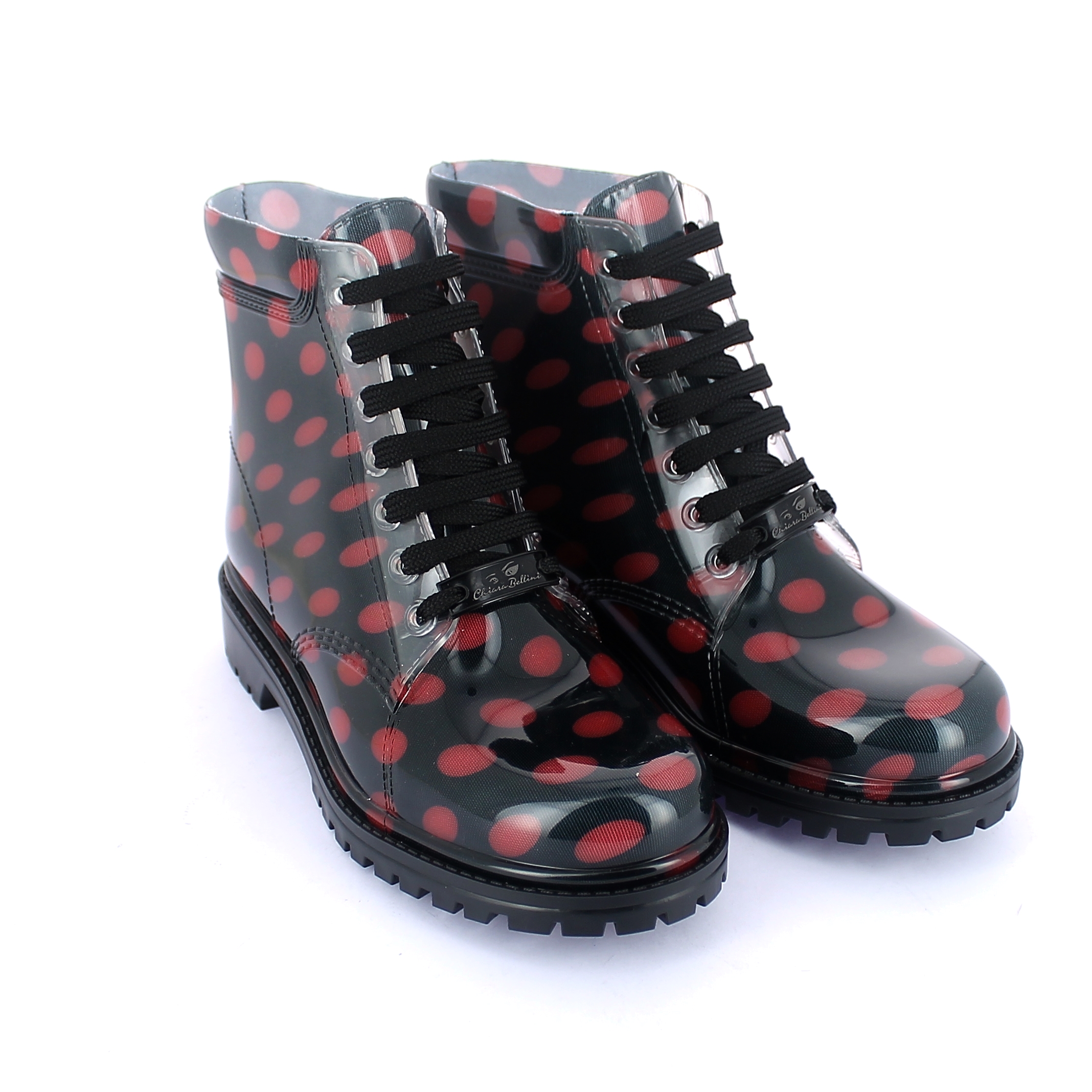 pois pattern cut and sewn sock inside a short laced up boot