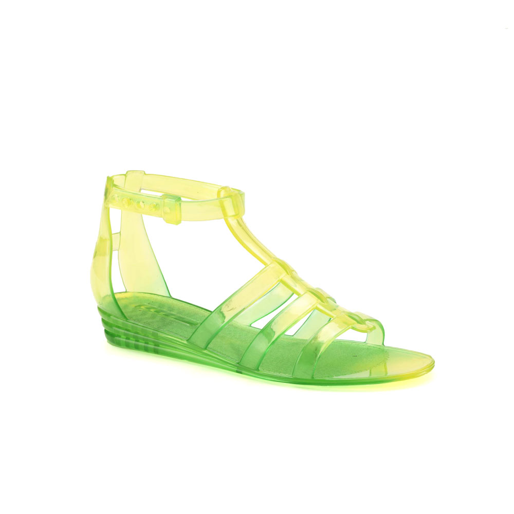 Multicolour Effect carried out on a &quot;slave&quot; sandal by using two colours of transparent pvc mixing together