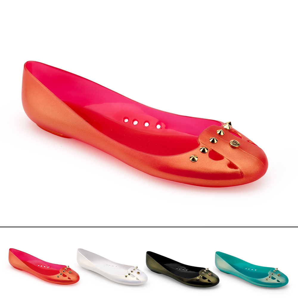 Gold Changing effect varnishing realized on pvc ballet flats in various colours