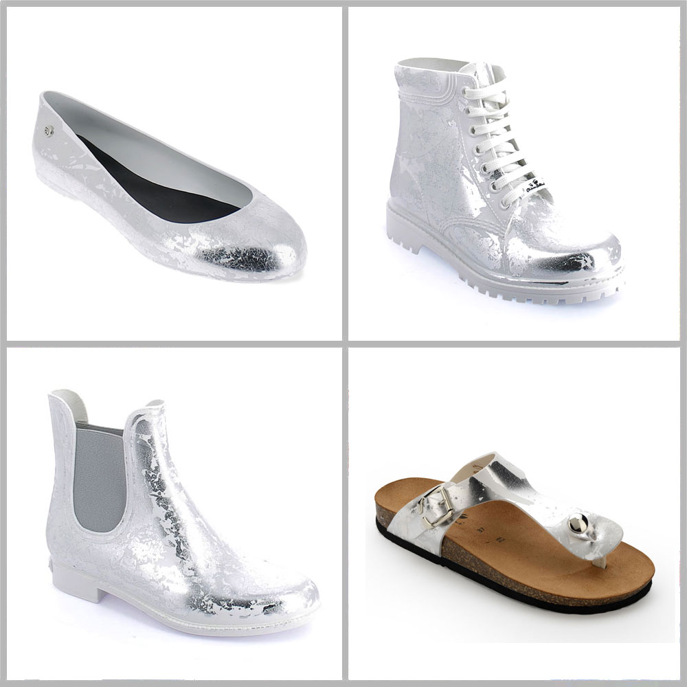 Lamina in foglia argento on pvc shoes with white colour surface