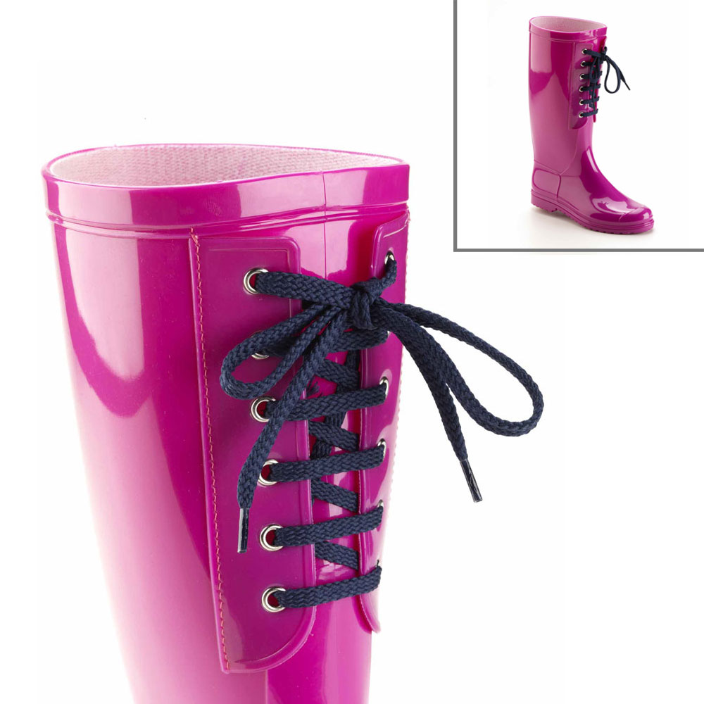 Pvc front lace-effect insert with flat tie and metal loops, stitched on the classic rainboot (art