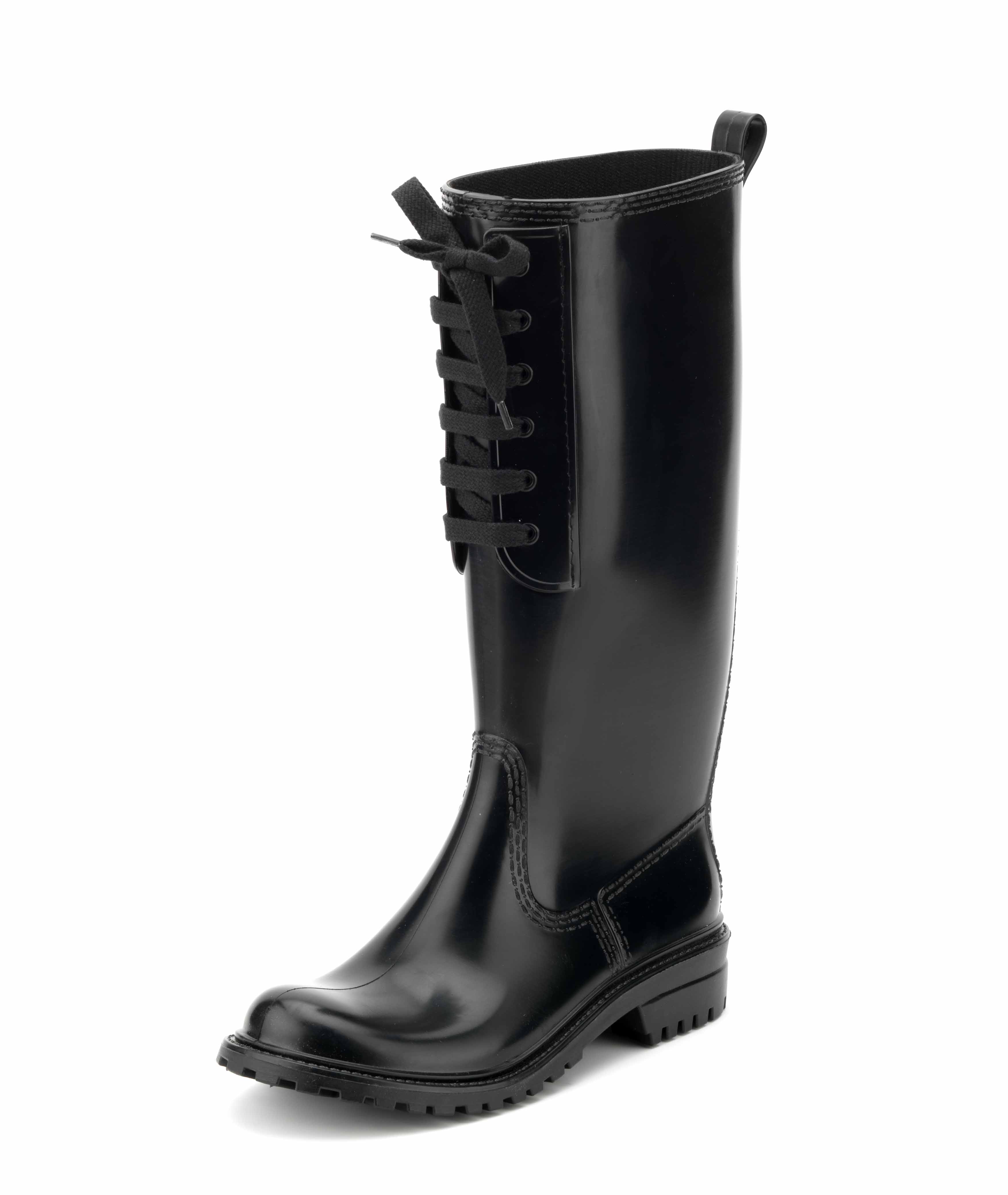 Pvc front lace-effect insert with flat tie, stitched on pvc countri boot model